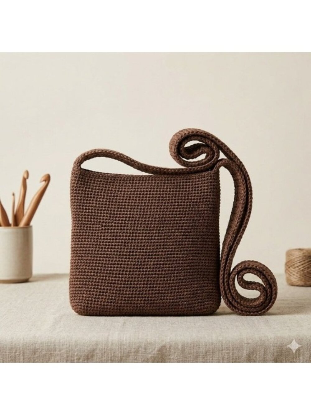 The Sak Crochet Crossbody Bag Chocolate Brown Woven Knit Zip Shoulder Purse